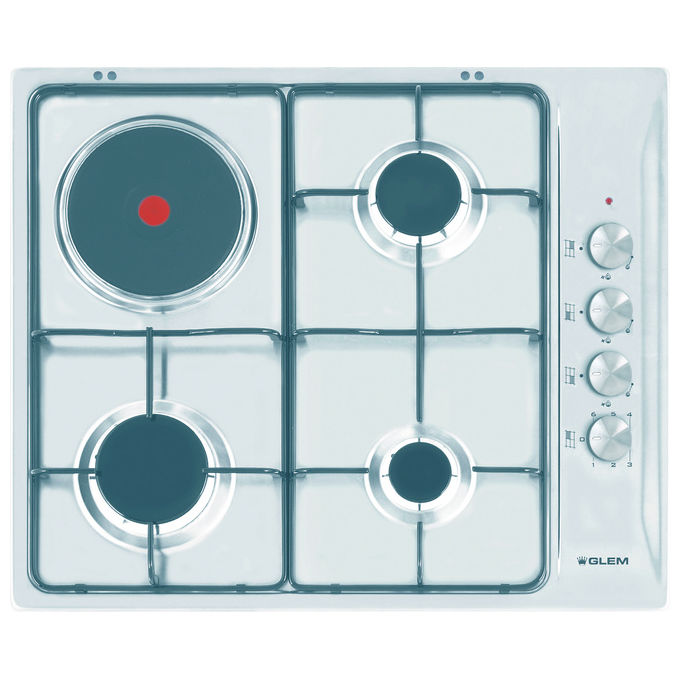 Glem Gas GTL647IX Piano cottura Combi 60 cm 3 fuochi gas + 1 piastra elettrica colore Acciaio inox