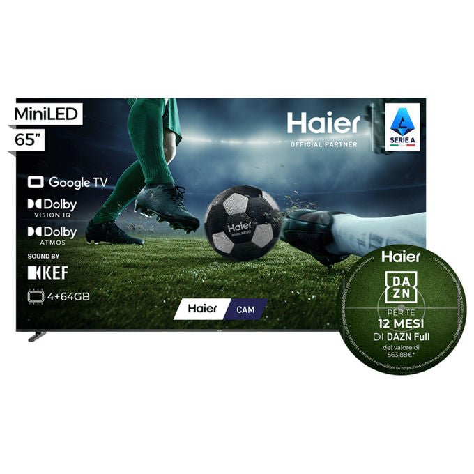 Haier H65M92FUX Serie M92 Smart TV QLED Mini LED 65'' 4K 144Hz Google TV Dolby Vision Sound by KEF colore Nero
