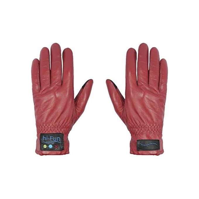 Hi-Call Leather Guanti Bluetooth per Smartphone in Pelle con Speaker Integrato Leather Medium Red