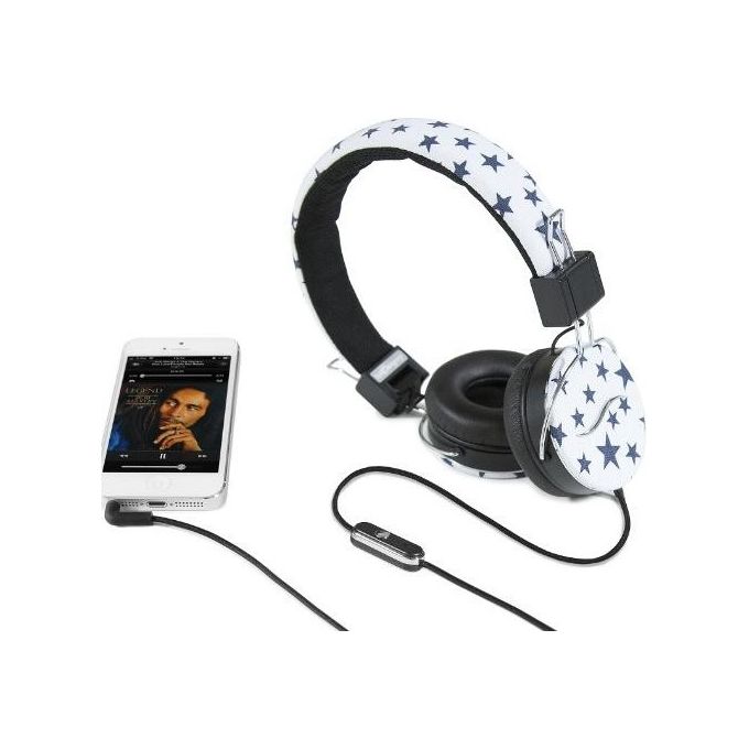 Hi-Deejay Cuffie Professionali Rivestite in Tessuto White Blue Star