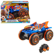 Hot Wheels JFR39 Monster Trucks Tiger Shark Super Scalatore RC Veicolo Radiocomandato con Modalita' Climber e Speeder colore Rosso