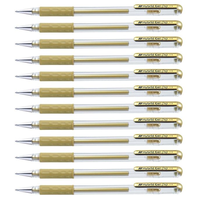 Pentel K118-X Hybrid Grip Penna Roller Gel Punta 0.8 mm Inchiostro Oro Metallizzato Confezione da 12 Pezzi colore Oro