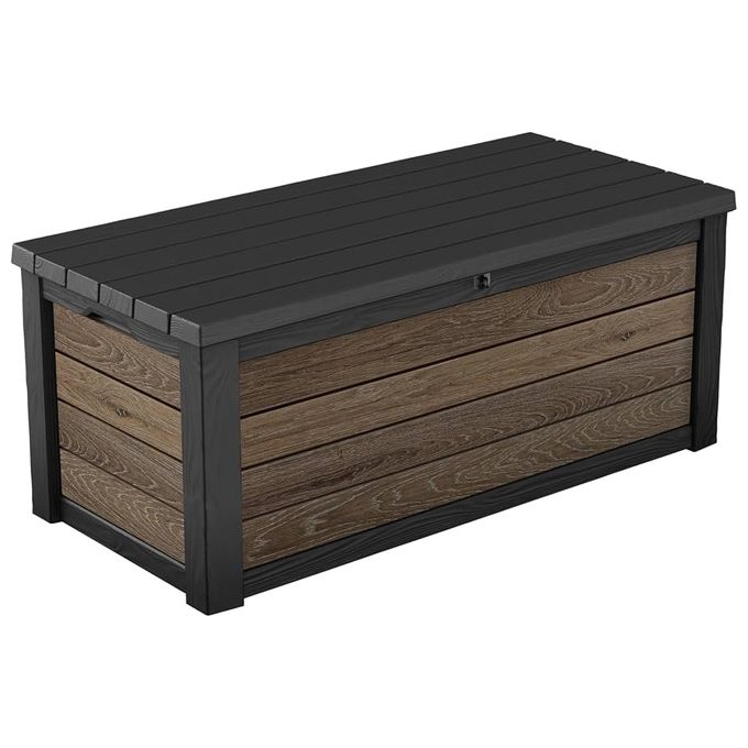 Keter 261927 Deco Box 150G Baule da Giardino con Seduta 570L Chiusura Lucchettabile Resistente UV colore Noce