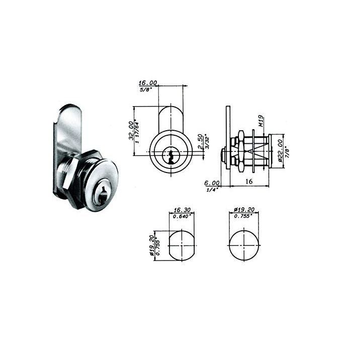 Meroni 2251bis Serratura Cilindro Nichelato 25mm