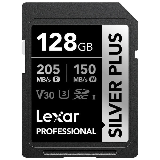 Lexar LSDSIPL128G-BNNNU Professional SILVER PLUS Scheda di Memoria SDXC 128 GB UHS-I U3 V30 205 MB-s colore Nero Argento