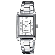 Casio LTP-1234PD-7BEF Collection Orologio Analogico Donna Cassa Rettangolare in Ottone Cinturino Acciaio Inossidabile Quadrante Bianco Vetro Minerale Resistenza 30m colore Argento