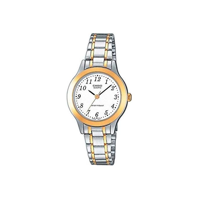 Casio Orologio da Polso con Lancette Quadrante Bianco con Numeri Arabi Bracciale in Acciaio Bicolore con Chiusura di Sicurezza