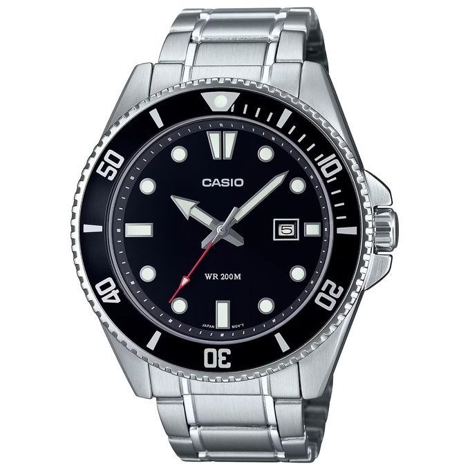 Casio MDV-107D-1A1VEF Collection Orologio da Immersione Analogico in Acciaio INOX con Quadrante Nero e Ghiera Unidirezionale colore Argento