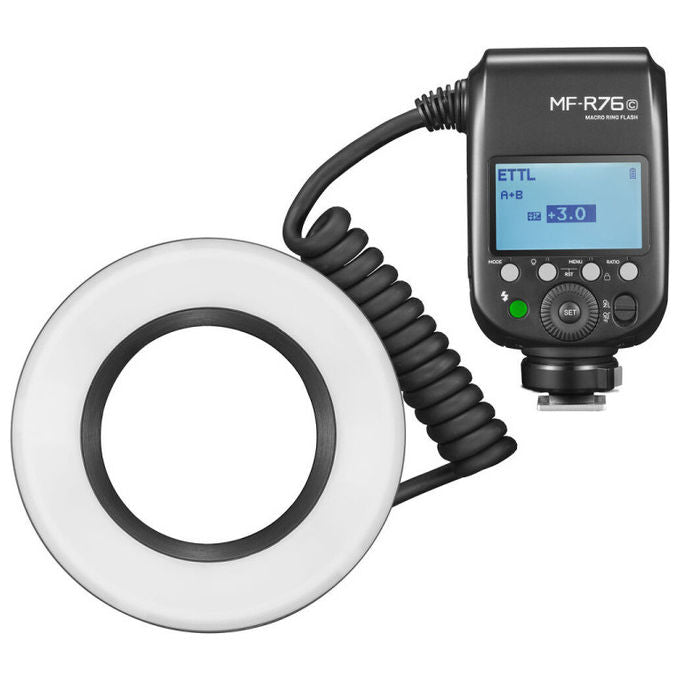 Godox MF-R76C TTL Macro Ring Flash Canon con anelli adattatori 49 52 55 58 62 67 72 77 mm colore Nero