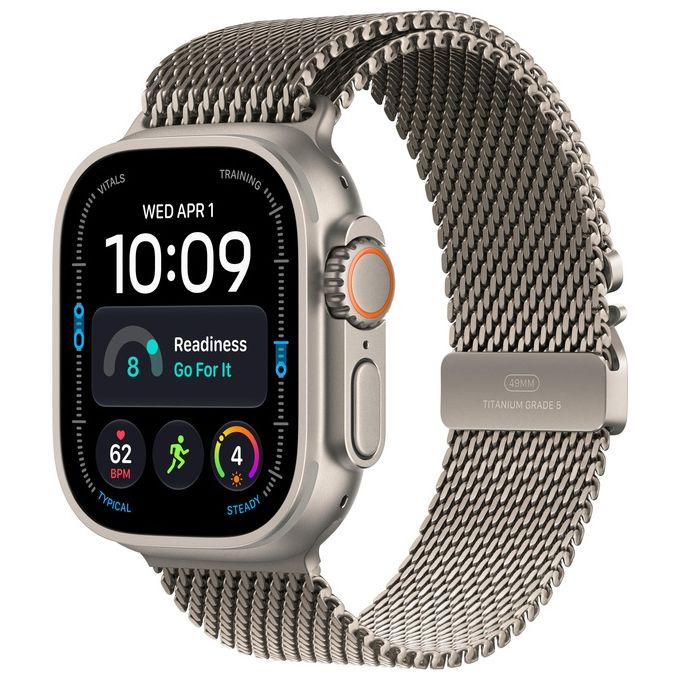 Apple MJAA4QL-A Watch Ultra 4 Smartwatch GPS Cellular 49 mm cassa in titanio naturale con maglia milanese in titanio naturale colore Titanio naturale
