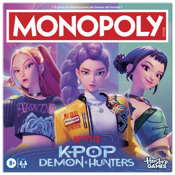 Monopoly G4601103 KPop Demon Hunters Gioco da Tavolo Edizione Speciale con Concerti e Pedine a Tema Rumi Mira Zoey Jinu Bobby Derpy la Tigre colore Multicolore