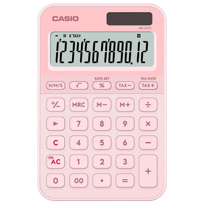 Casio MS-20YC-LP MS Series Calcolatrice da Tavolo 12 Cifre Alimentazione Solare e a Batteria colore Rosa chiaro