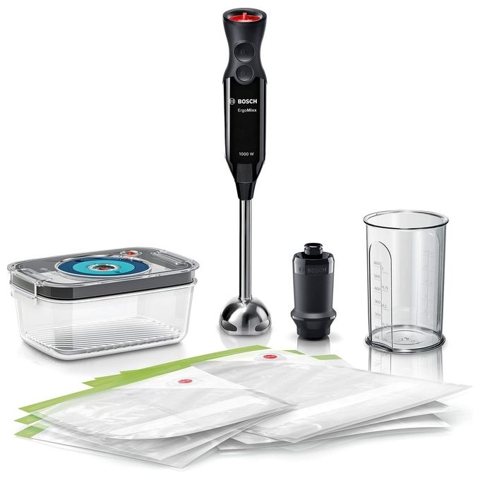 Bosch MS6CB61V1 - Frullatore a immersione 1000 W, 12 velocita', accessorio bicchiere graduato 0,6 L, lama in acciaio inox, Nero-Antracite