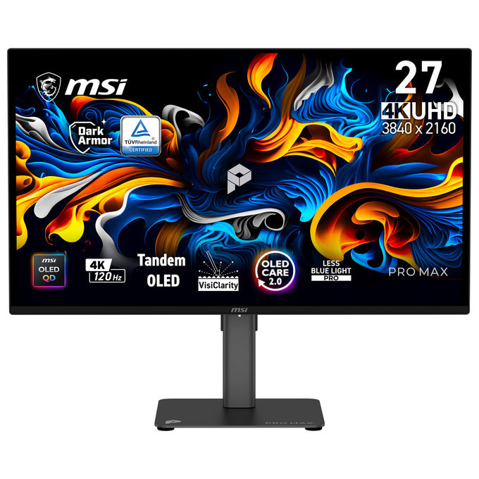 MSI PRO MAX 271UPX12G Monitor 4K UHD 120Hz QD-OLED Delta E ≤ 2 DarkArmor Film colore Nero
