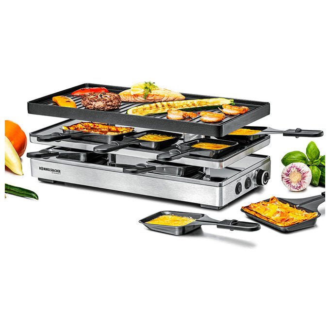 Rommelsbacher RCP1800 Pizza Raclette 1800 W 14 piastra per raclette 8 pannelli inclusi colore Nero in acciaio inox