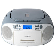 Reflexion RCR2260W-BL Radio CD Portatile con Lettore CD Cassette FM AUX 3.5 mm LCD Retroilluminato Blu Alimentazione CA Batteria colore Bianco Blu