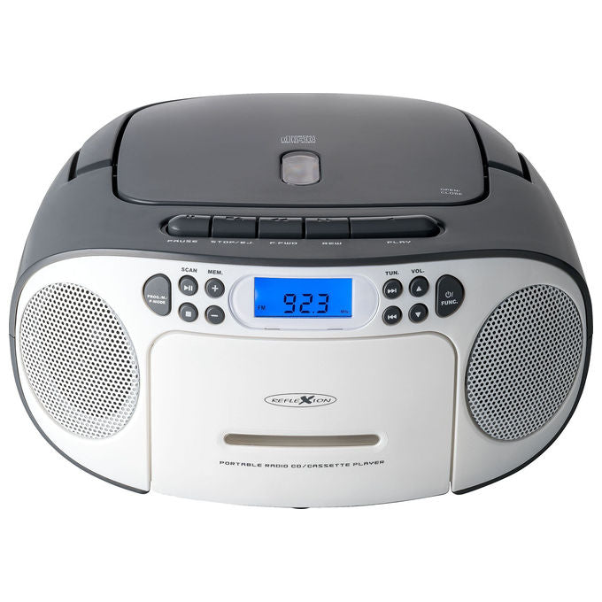 Reflexion RCR2260W-GR Radio Portatile con Lettore CD e Cassetta FM AUX Potenza 20 W colore Bianco Grigio