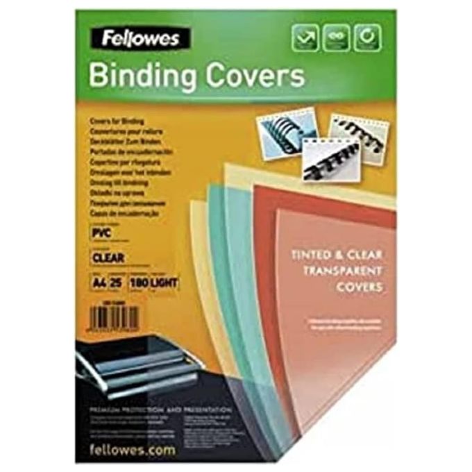 Fellowes 095011.30 Confezione 25 Copertine A4 in Pvc Trasparente per Documenti Rilegati