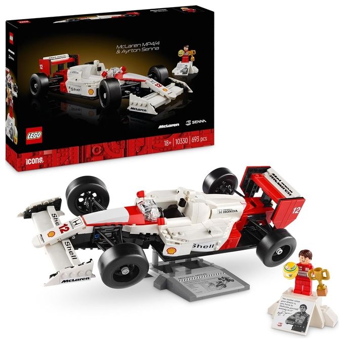 LEGO 10330 Icons Modellino da Costruire McLaren MP4-4 con Minifigure di Ayrton Senna 693 pezzi colore Nero