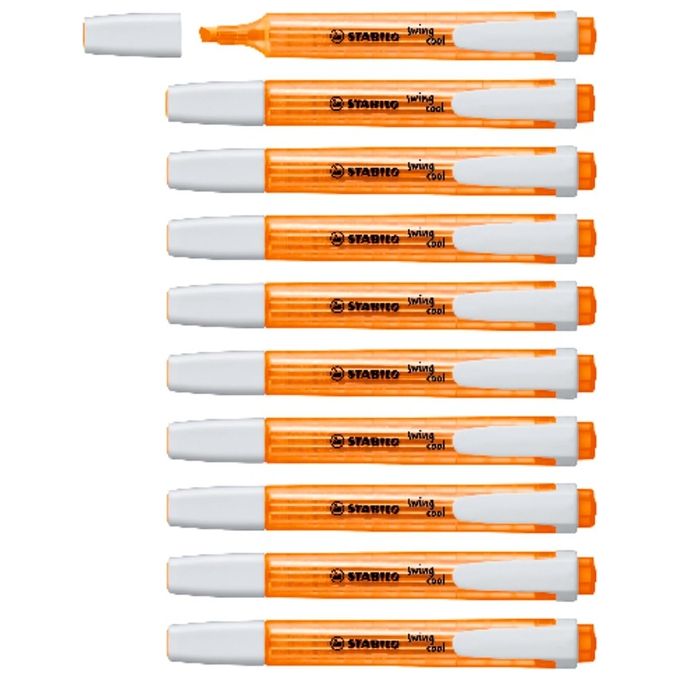 STABILO Swing Cool 275-54 - Evidenziatore fluorescente arancione, punta bisellata 1-4 mm, formato tascabile con clip, confezione da 10 pezzi