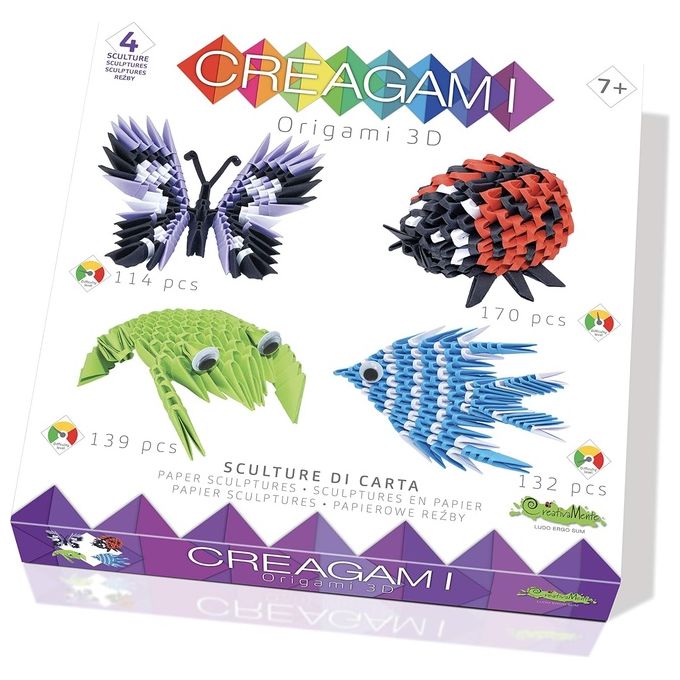 Creagami Origami 3D 4 Pezzi Kit Animali 555 Pezzi