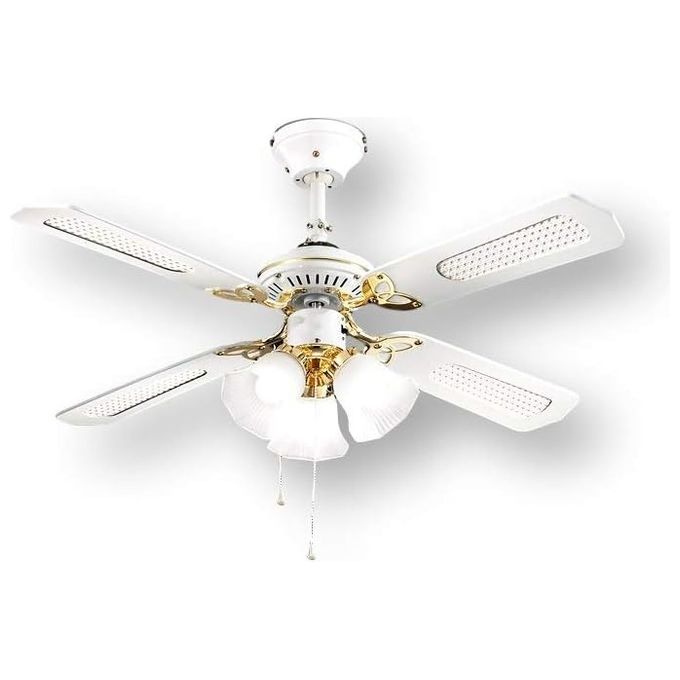 Perenz 7060B Ventilatore da Soffitto a 4 Pale con Luce in Vetro Satinato Bianco per Ambienti Moderni