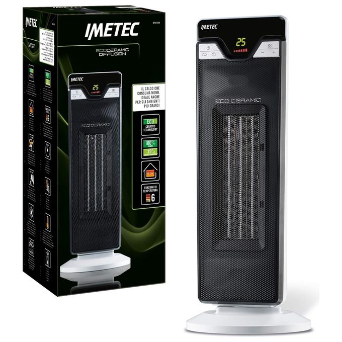 Imetec Eco Ceramic Diffusion Termoventilatore Oscillante con Tecnologia Ceramica a Basso Consumo Energetico Oscillante 6 Funzioni di Temperatura