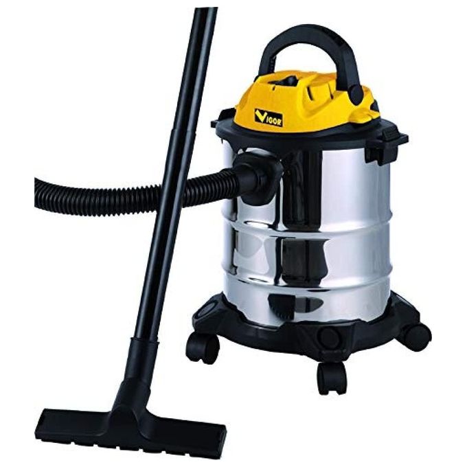 Vigor VBA‑15L - Aspiratore bidone inox, 15 L, 1000 W, aspirazione solidi-liquidi, senza sacco, soffiaggio, Nero-Acciaio