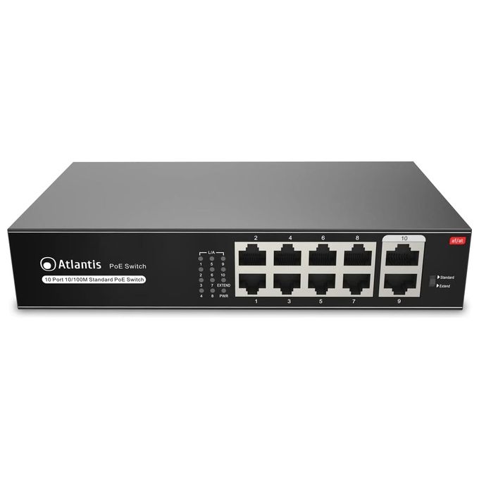 Atlantis Land NetPower F10PoE8 Non Gestito Fast Ethernet 10-100 Supporto Power over Ethernet Nero