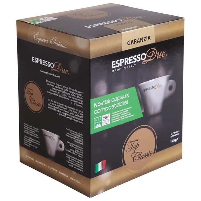 EspressoDue Capsule Caffe' Top Classic Compostabile Confezione 25 Pezzi
