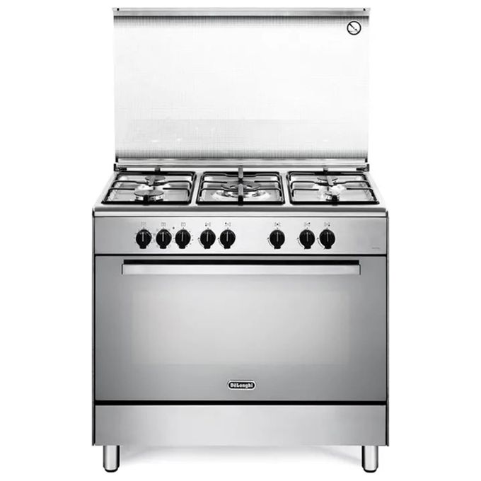 De Longhi DEMX 96 SG Cucina a Gas 5 Fuochi Forno Elettrico 83 Litri 90x60 cm Classe A con Coperchio in Cristallo colore Inox