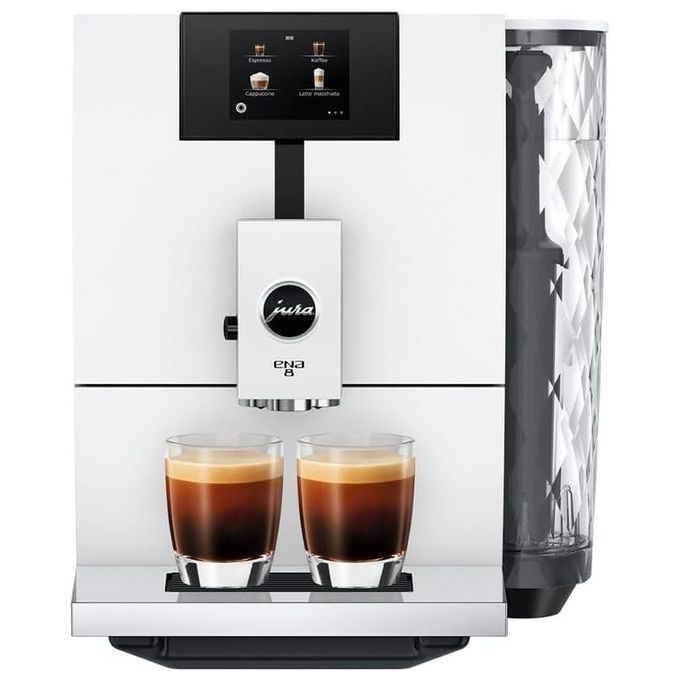 JURA ENA 8 Full Nordic White - Macchina da caffe' automatica, 1,1 L, 15 bar, 1450 W, 15 specialita', macinacaffe' Aroma G3, display TFT, sistema cappuccino, Bianco