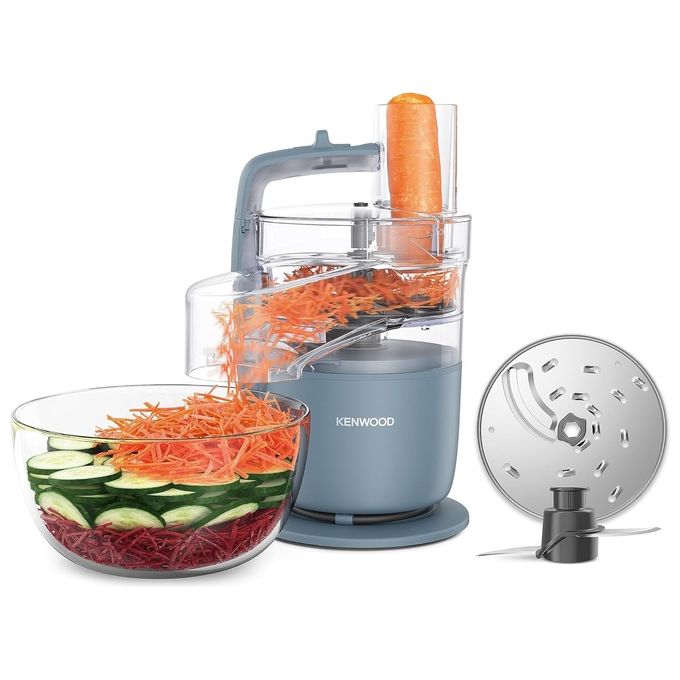 Kenwood MultiPro Go FDP22.130GY - Robot da cucina multifunzione, capacita' ciotola 1,3 L, potenza 650 W, velocita' 2 + Pulse, accessori inclusi (lama inox, disco 4 mm), funzioni tritare-sminuzzare-grattugiare-affettare, Blu-grigio