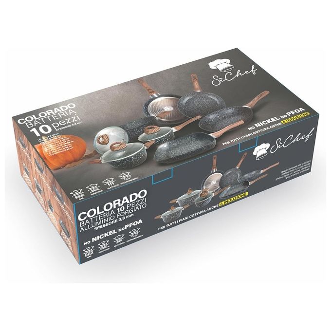Batteria 10 pezzi antiaderente, induzione, in alluminio forgiato, Colorado Si'Chef