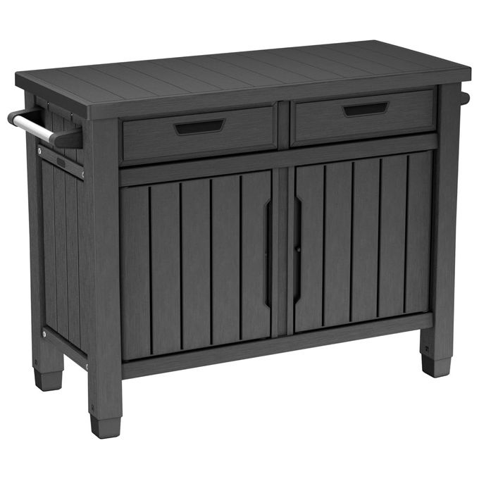 Keter 259432 Unity XL Tavolino da Esterno per BBQ con Cassetti anti-UV resina effetto legno colore Grafite