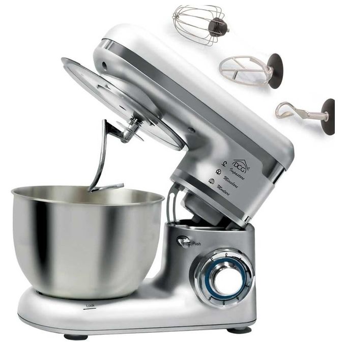 DCG KM1401S Impastatrice Planetaria 4 Litri 600W Ciotola Inox 6 Velocita' Funzione Pulse Silver