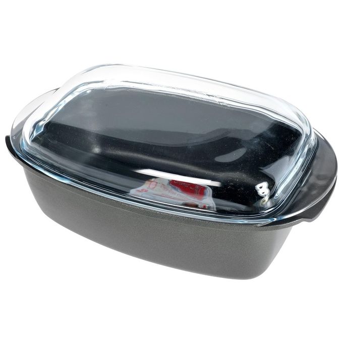 Antik Ars 90.42 Casseruola Rettangolare 40x21cm Linea Nera Coperchio in Vetro