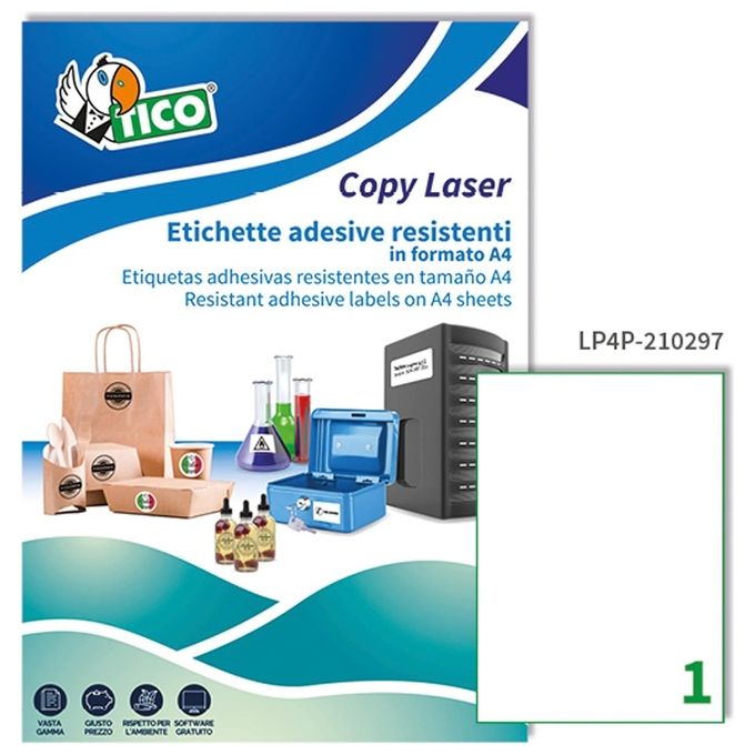 Tico LP4P-210297 Etichetta in Poliestere 210x297 Bianco 70 Fogli di Etichette in Formato A4