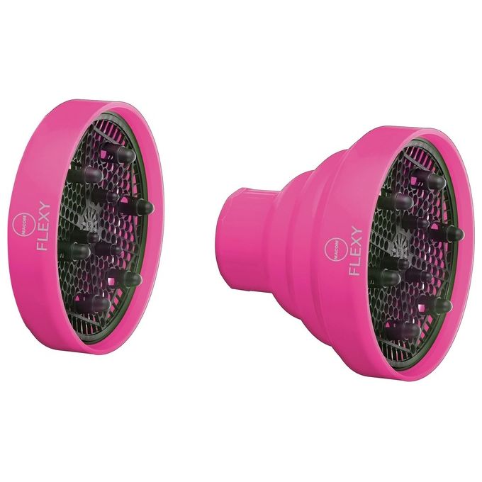 MACOM 210 Flexy Diffusore - Accessorio diffusore pieghevole universale in silicone, diametro 13,6 cm, vano integrato per trattamento, compatibile con la maggior parte dei phon, 143 g, colori assortiti