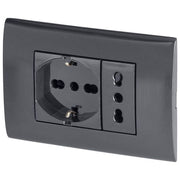 Poly Pool Kit Incasso con Frutti Presa Corrente Elettrica Schuko Pluristandard Spina 10A-16A Italiana-Tedesca e Frutto Presa Bivalente 10A-16A Nero