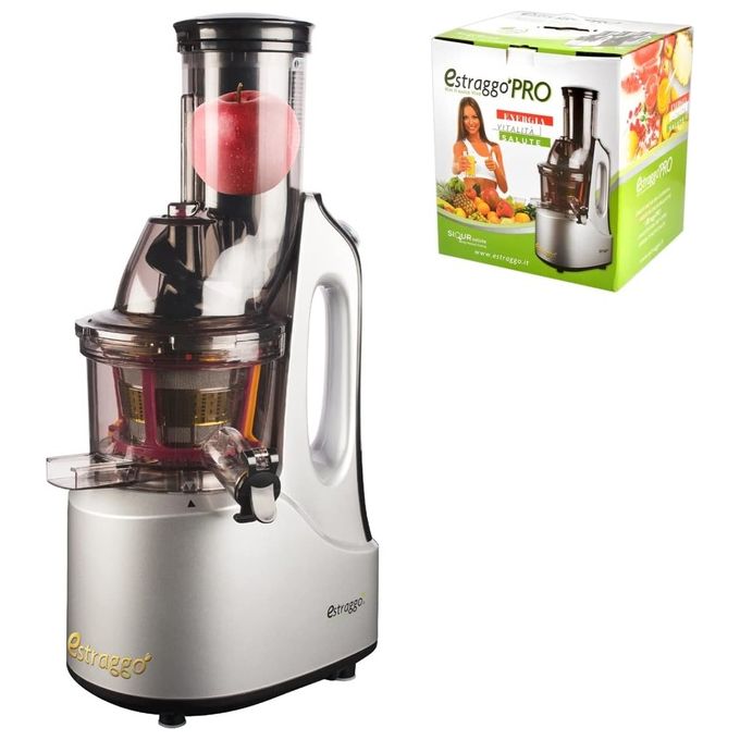 Estraggo PRO Estrattore Professionale a Freddo Frutta e Verdura 240W 60 Giri-Min Acciaio Temprato e Rettificato BPA-Free Argento