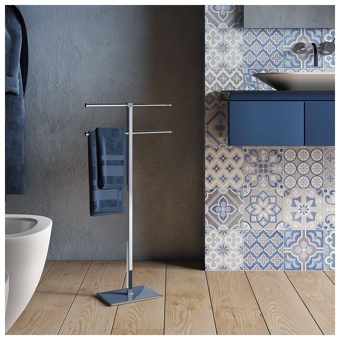Gedy Piantana Asciugamani a 4 Bracci Rainbow Cromo e Blu Petrolio