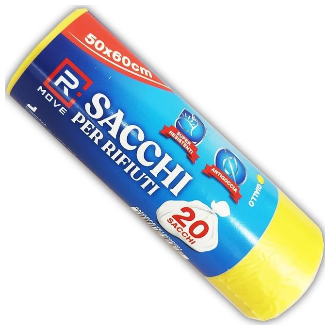 Rmove 1 Rotolo da 20 Sacchi Rifiuti 50x60cm Gialli