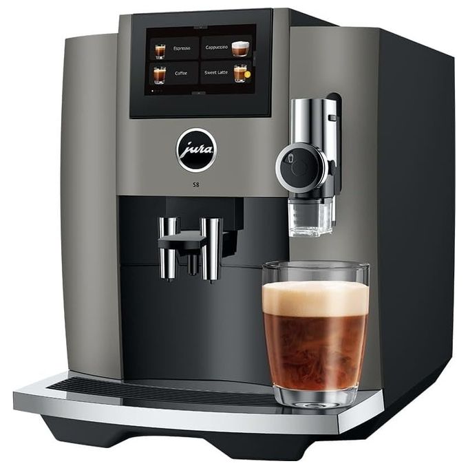 JURA S8 Dark Inox - Macchina da caffe' automatica, 1,9 L, 15 bar, 1450 W, 27 specialita', macinacaffe' Professional Aroma Grinder, display touch da 4,3'', funzione Sweet Foam, Dark Inox