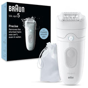 Braun Silk-épil 5 SE5-011 – Epilatore a pinzette (28 pinzette), 2 velocita', testina Wet and Dry, luce SmartLight integrata, utilizzo a secco e sotto acqua, alimentazione ricaricabile, colore Bianco-Azzurro