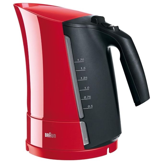 Braun WK300 Bollitore Elettrico Capacita' 1,7L Ebollizione Rapida in 45 Secondi Indicatore Livello dell'acqua Impugnatura Ergonomica Avvolgicavo e Piedini Antiscivolo Rosso