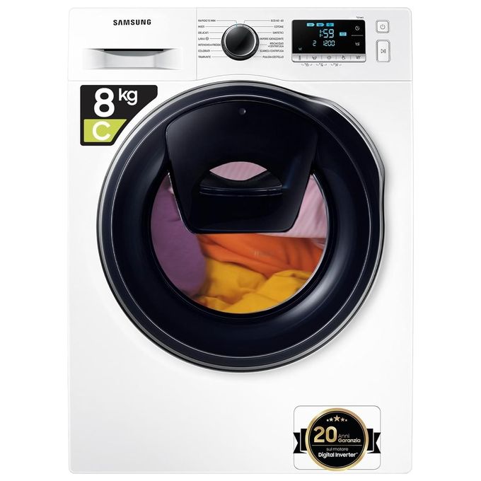 Samsung WW8NK62E0RW Lavatrice Carica Frontale Slim AddWash EcoBubble Classe energetica C Capacita' di carico 8 Kg Centrifuga 1200 giri Motore Digital Inverter Ecolavaggio Vapore Igienizzante