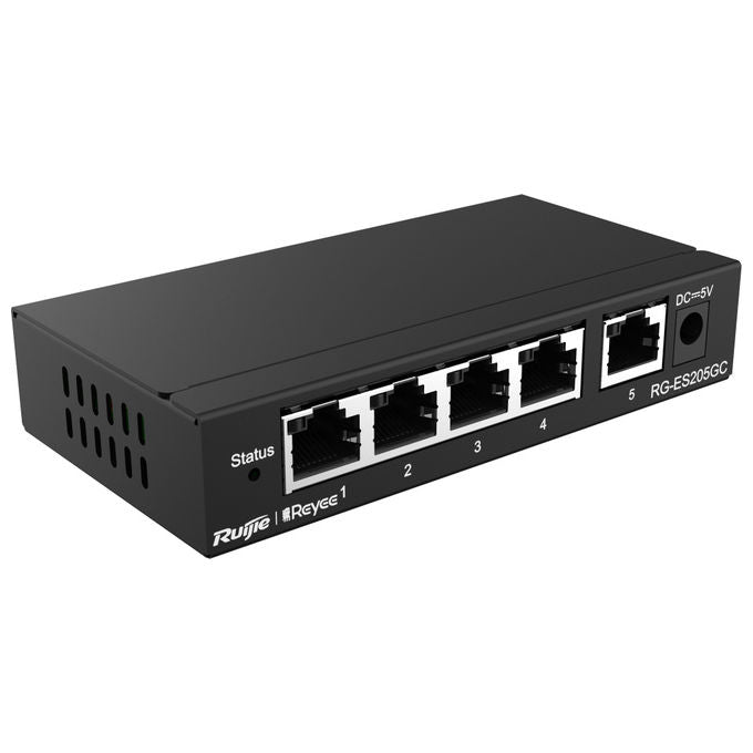 Ruijie Networks RG-ES205GC Switch di Rete Gestito 5 Porte Gigabit Ethernet L2 con Gestione Cloud e Chassis Metallico colore Nero