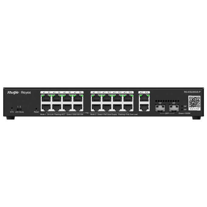 Ruijie Networks RG-ES220GS-P Switch di Rete Gestito L2 18 Porte Gigabit Ethernet 16 Porte PoE Power Budget 250W colore Nero