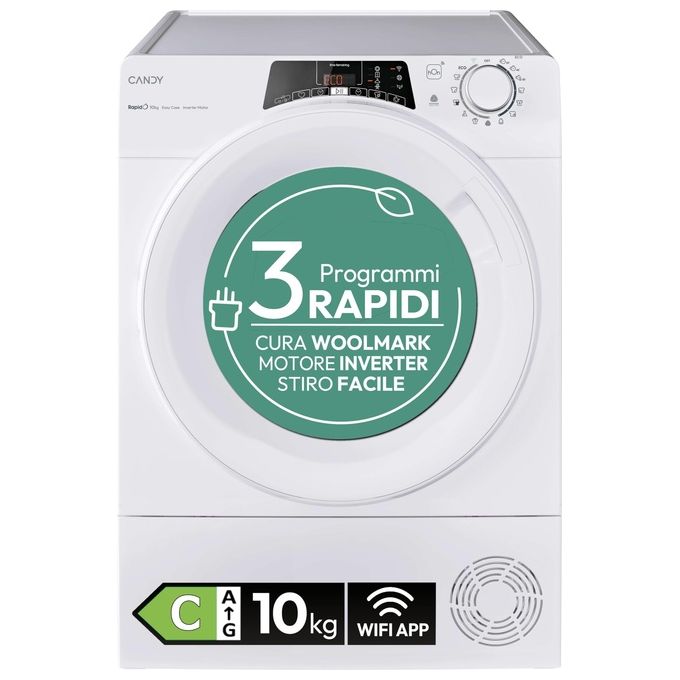 Candy RO EH10N3TE-S RapidÓ Asciugatrice Pompa di Calore 10 Kg Classe C Motore Inverter Wi-Fi (85x59.6x58.5 cm) colore Bianco